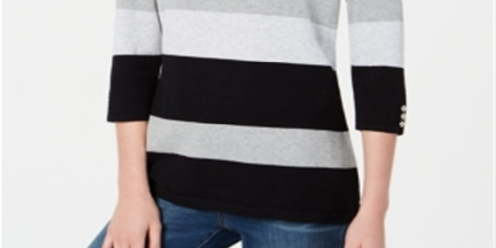 Karen Scott Women's Cotton Striped Sweater Black Size Petite XL