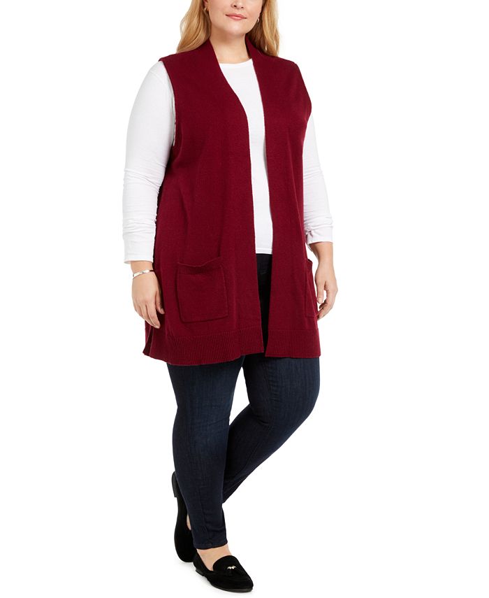 Karen Scott Women's Plus Duster Length Sweater Vest Black Size 0X
