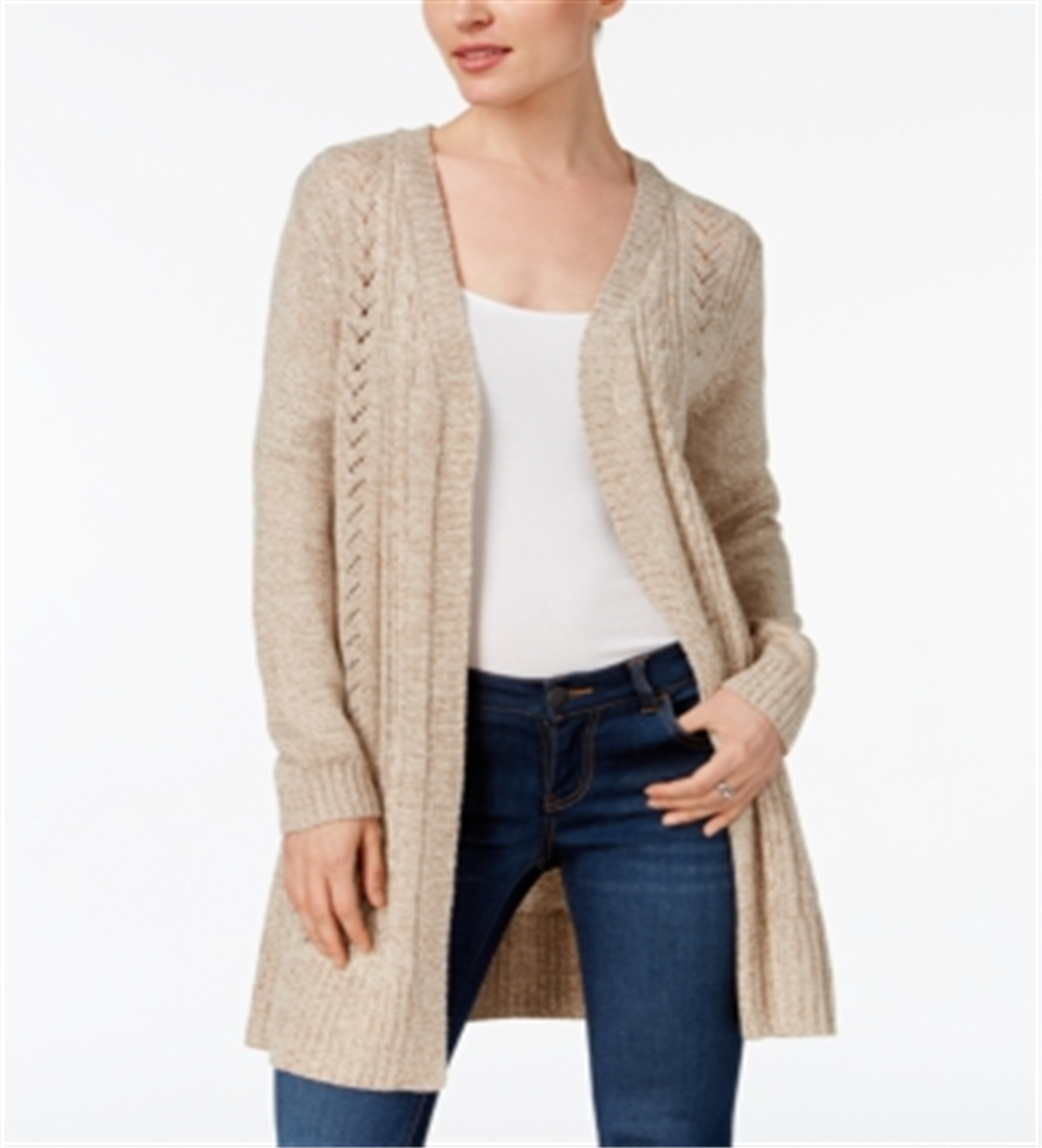 Karen Scott Petite Marled-Knit Duster Cardigan Brown Size Petite L