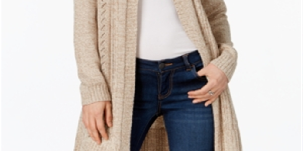 Karen Scott Petite Marled-Knit Duster Cardigan Brown Size Petite L