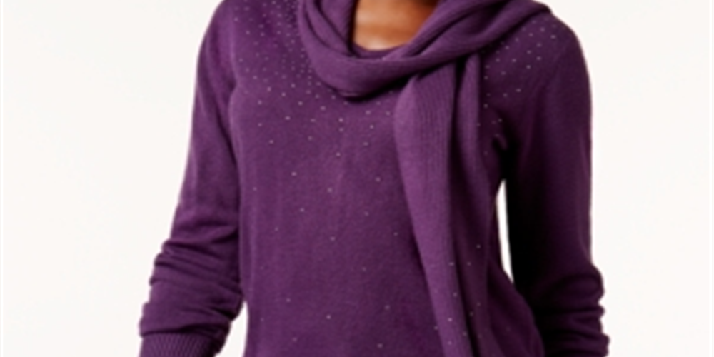Karen Scott Women's Embellished Scarf Sweater Purple Size X-Small