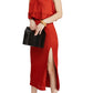 Free People Women's Slitted Sleeveless V Neck Below the Knee Sheath Dress Red Size Medium