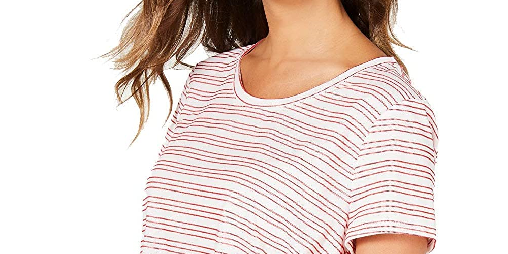 Style & Co Women's Striped Short Sleeve T-Shirt Top RedSize XX-Large
