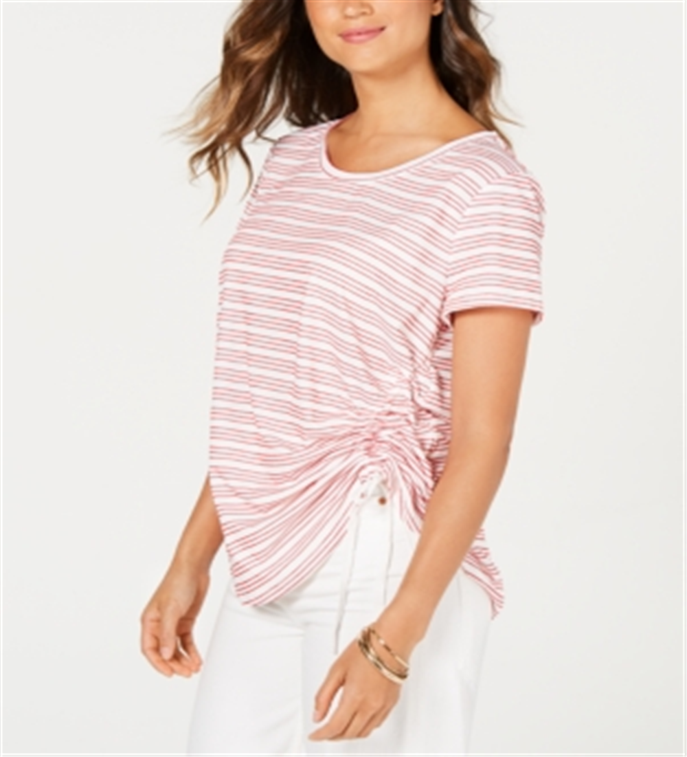 Style & Co Women's Striped Short Sleeve T-Shirt Top RedSize XX-Large