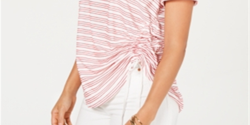 Style & Co Women's Striped Short Sleeve T-Shirt Top RedSize XX-Large