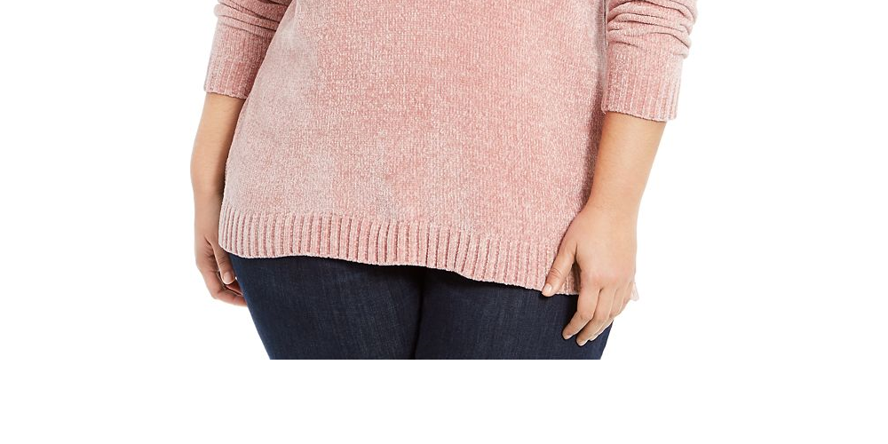 Karen Scott Women's Plus V Neck Chenille Sweater Pink Size 2X