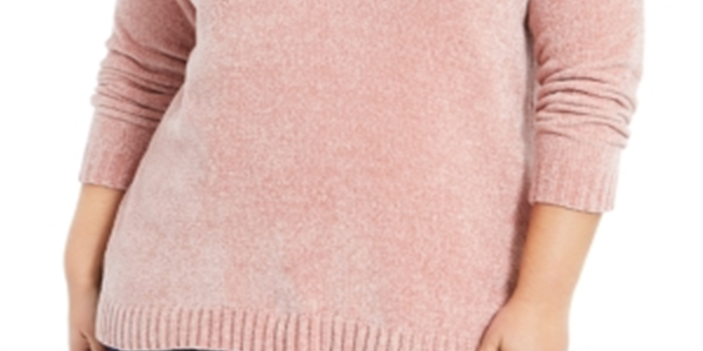 Karen Scott Women's Plus V Neck Chenille Sweater Pink Size 2X