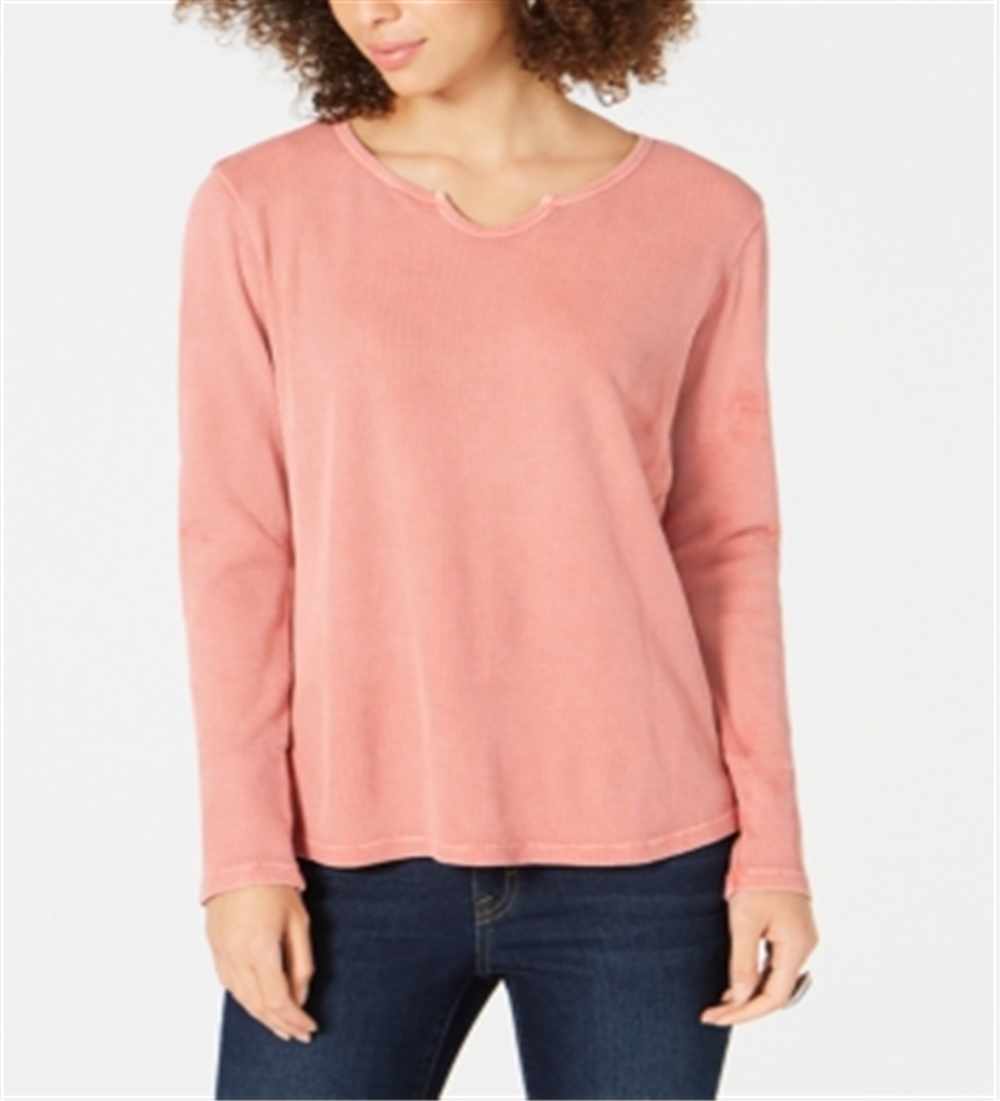 Style & Co Women's Cotton Thermal Top Orange Size Petite L