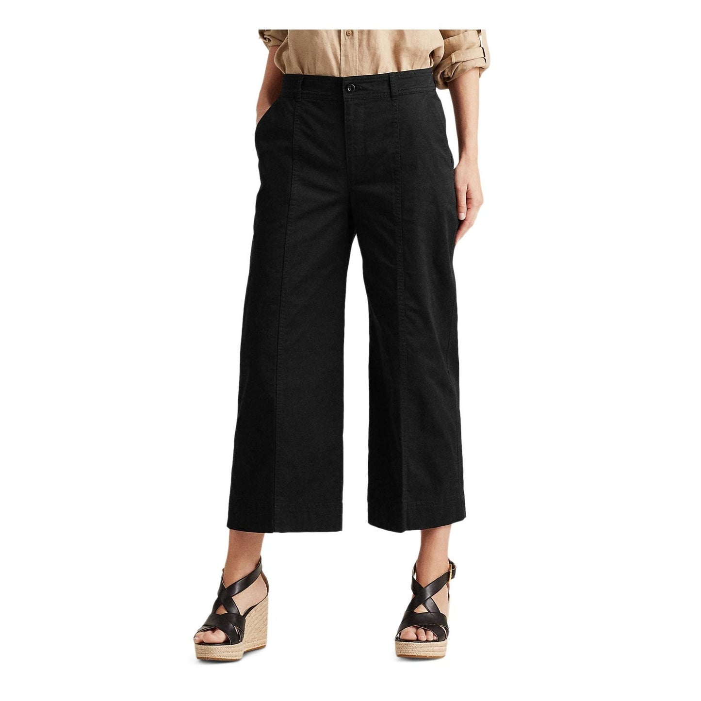 Ralph Lauren Women's Cropped Hi rise Wide Leg Pants Black Size 12