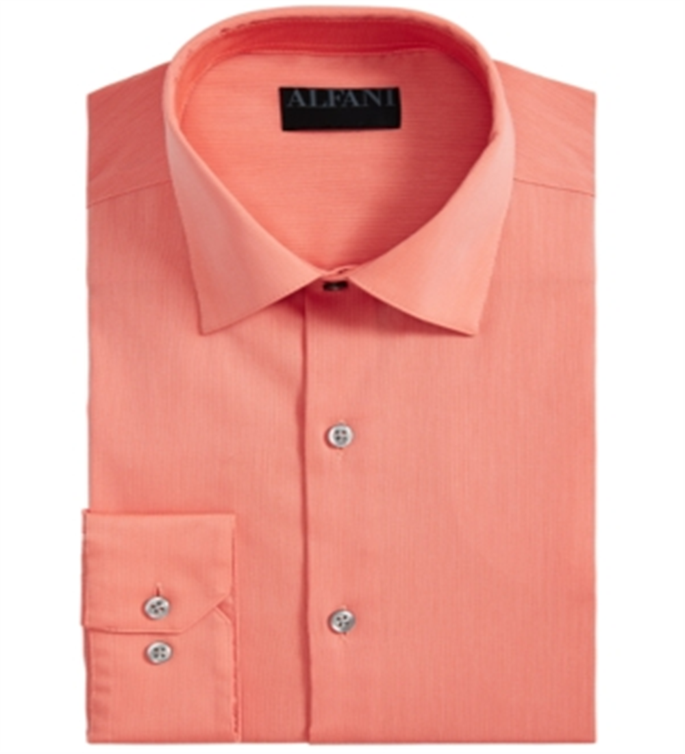 AlfaTech by Alfani Men's Big & Tall Bedford Cord Dress Shirt Orange Size 18.5 37/38
