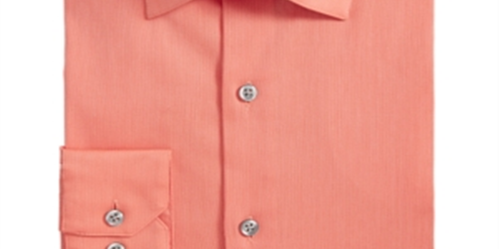 AlfaTech by Alfani Men's Big & Tall Bedford Cord Dress Shirt Orange Size 18.5 37/38