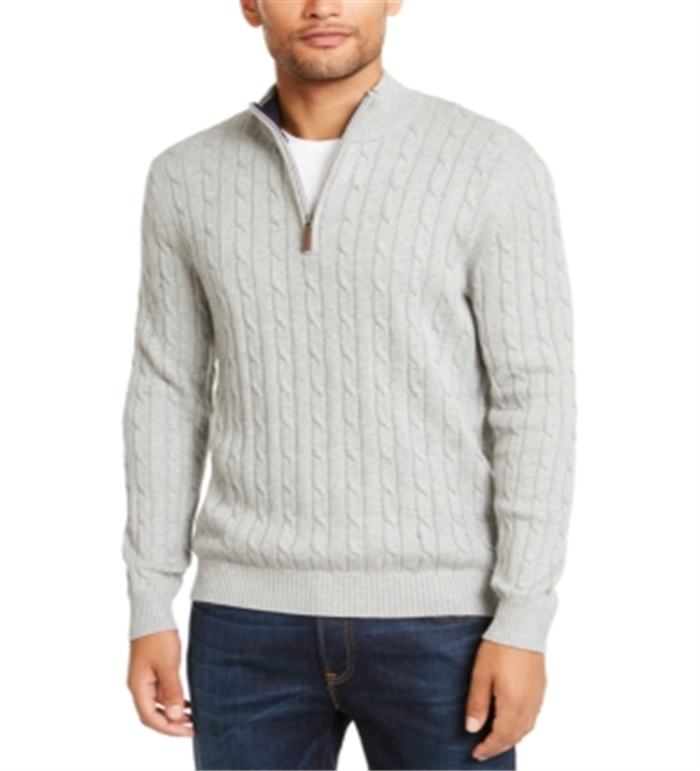 Club Room Men's Cable Knit Ribbed Trim 1/4 Zip Pullover Gray Size XXX-Large