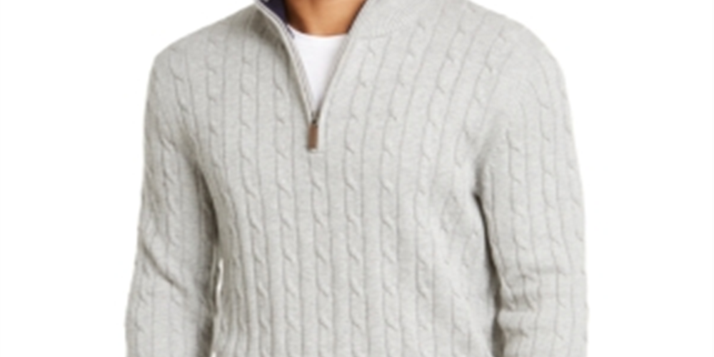 Club Room Men's Cable Knit Ribbed Trim 1/4 Zip Pullover Gray Size XXX-Large
