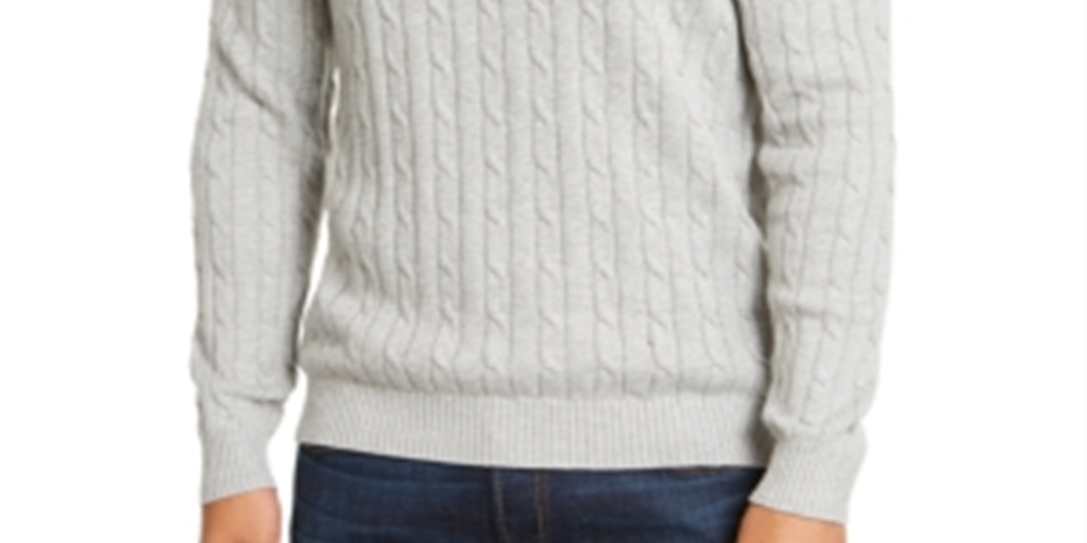 Club Room Men's Cable Knit Ribbed Trim 1/4 Zip Pullover Gray Size XXX-Large
