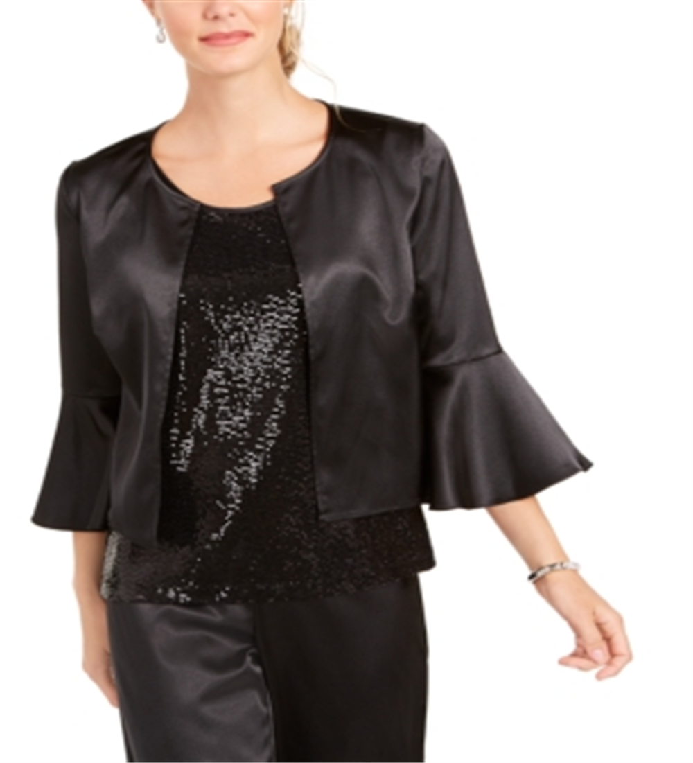 28th & Park Women's Satin Jacket & Sequined Tank Top Black Size 12