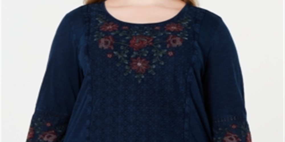 Style & CO Women's Printed Long Sleeve Top Blue Size 0X