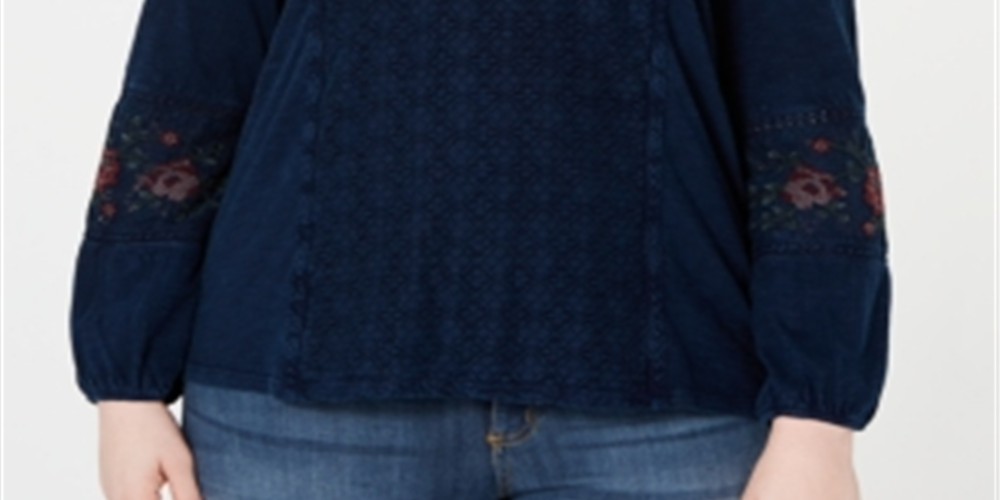 Style & CO Women's Printed Long Sleeve Top Blue Size 0X