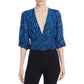 Aqua Women's Animal Print V Neck Crop Top Blue Size Small