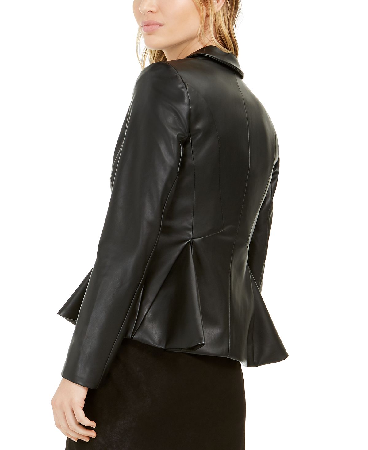 Bar III Women's Faux Leather Peplum Jacket Black Size 0