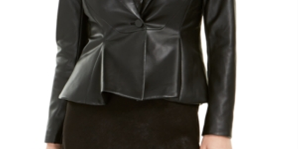 Bar III Women's Faux Leather Peplum Jacket Black Size 0