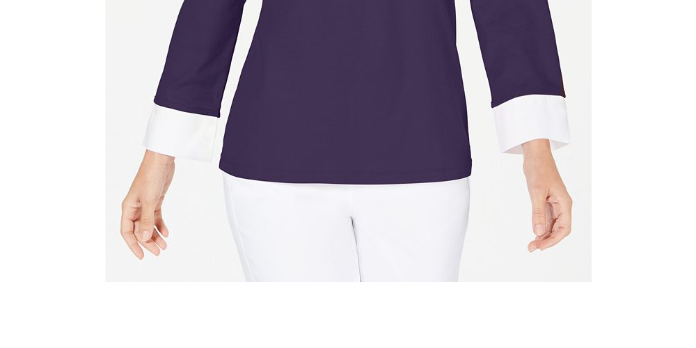 Karen Scott Women's Layered Look Cotton Top Blue Size Petite S/M