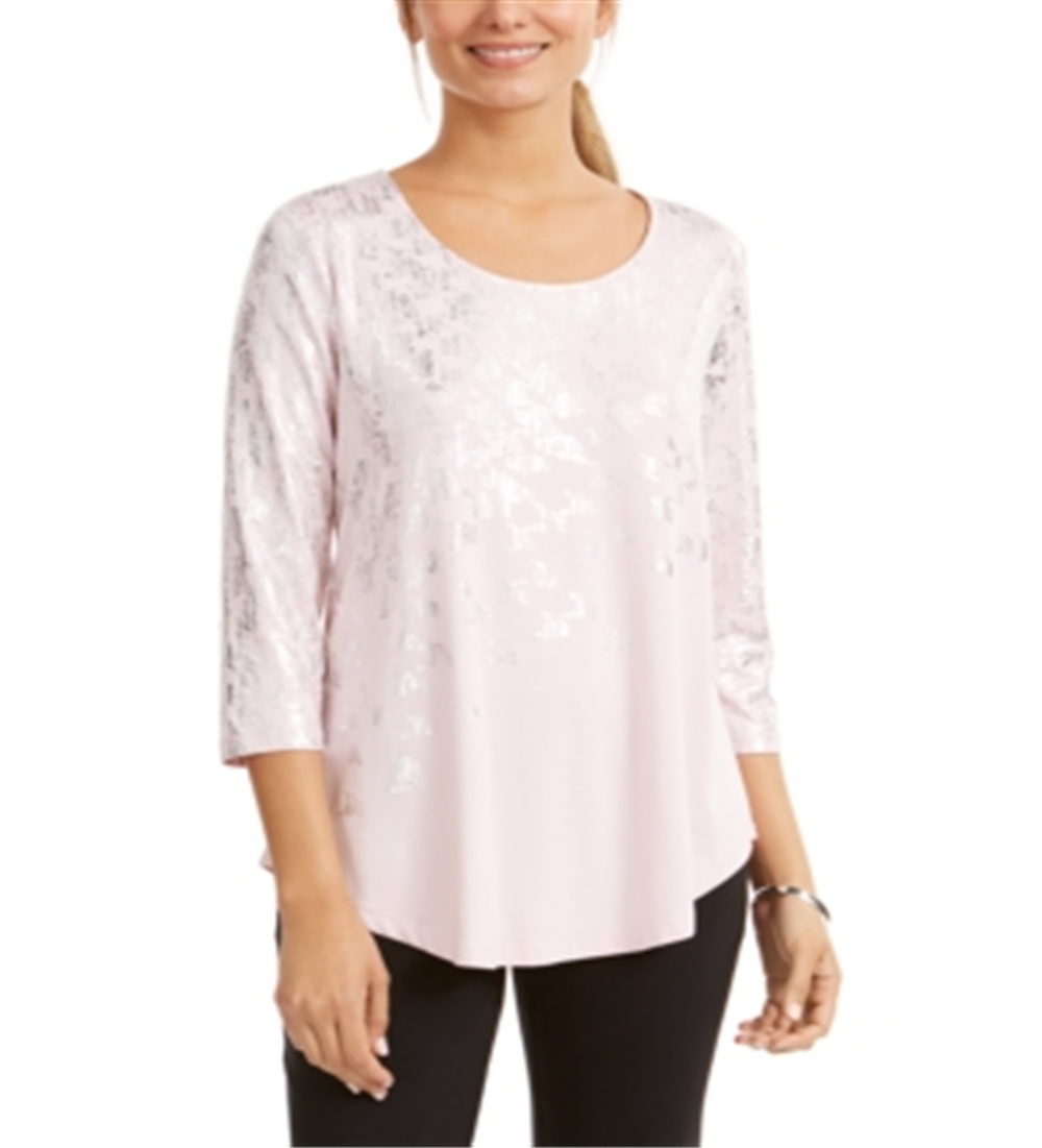 JM Collection Women's Printed T-Shirt Pink Size Small