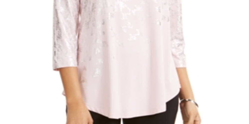 JM Collection Women's Printed T-Shirt Pink Size Small