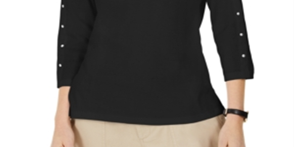 Karen Scott Women's Studded 3/4 Sleeve Top Black Size X-Small