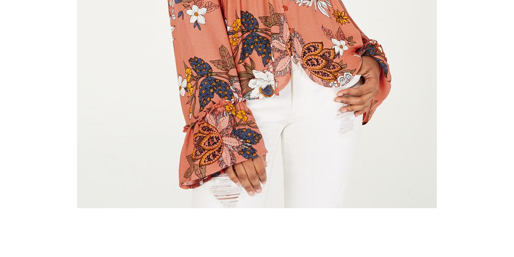 Dickies Women's Floral Print Tie Front Blouse Orange Size S