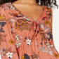 Dickies Women's Floral Print Tie Front Blouse Orange Size S