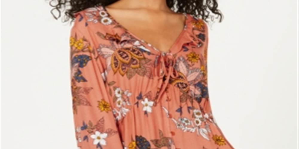 Dickies Women's Floral Print Tie Front Blouse Orange Size S