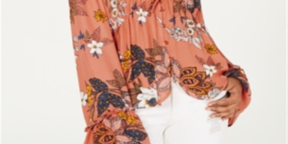 Dickies Women's Floral Print Tie Front Blouse Orange Size S