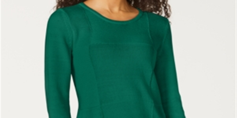 Karen Scott Women's Patchwork-Stitch Pullover Sweater Green Size X-Small