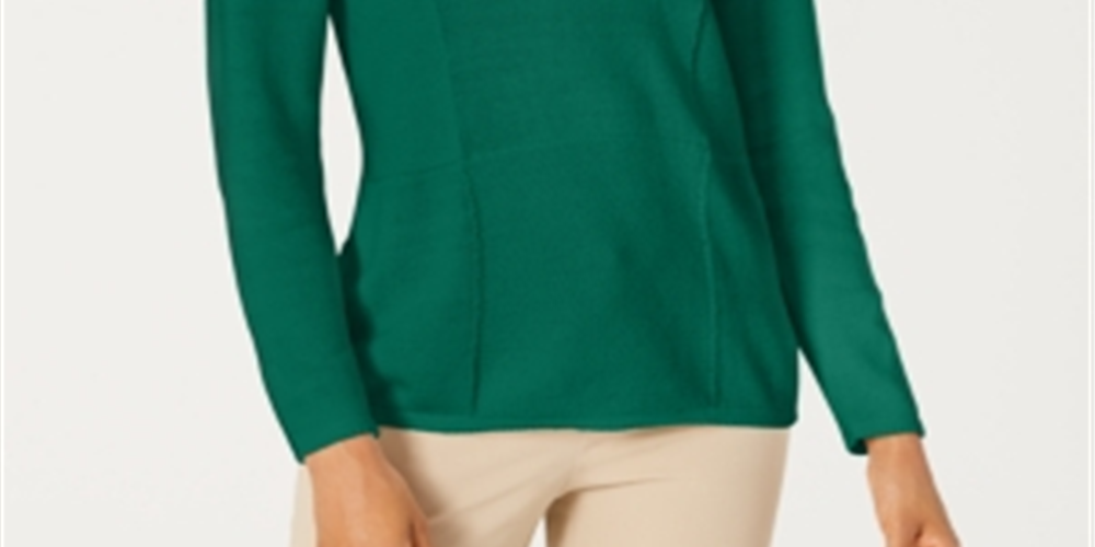 Karen Scott Women's Patchwork-Stitch Pullover Sweater Green Size X-Small
