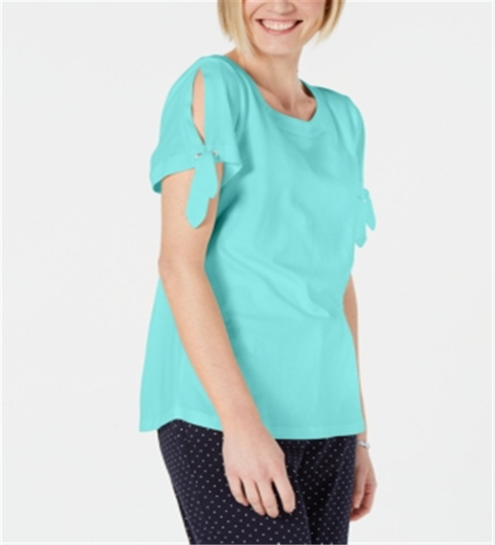 Karen Scott Women's Tie Sleeve Top Blue Size Large