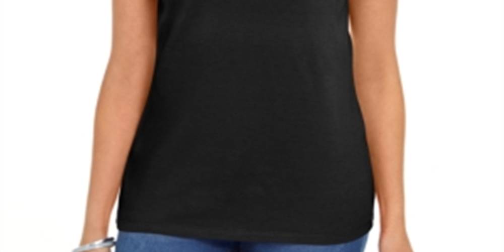 Karen Scott Women's Cotton Scalloped Neck T-Shirt Black Size Medium