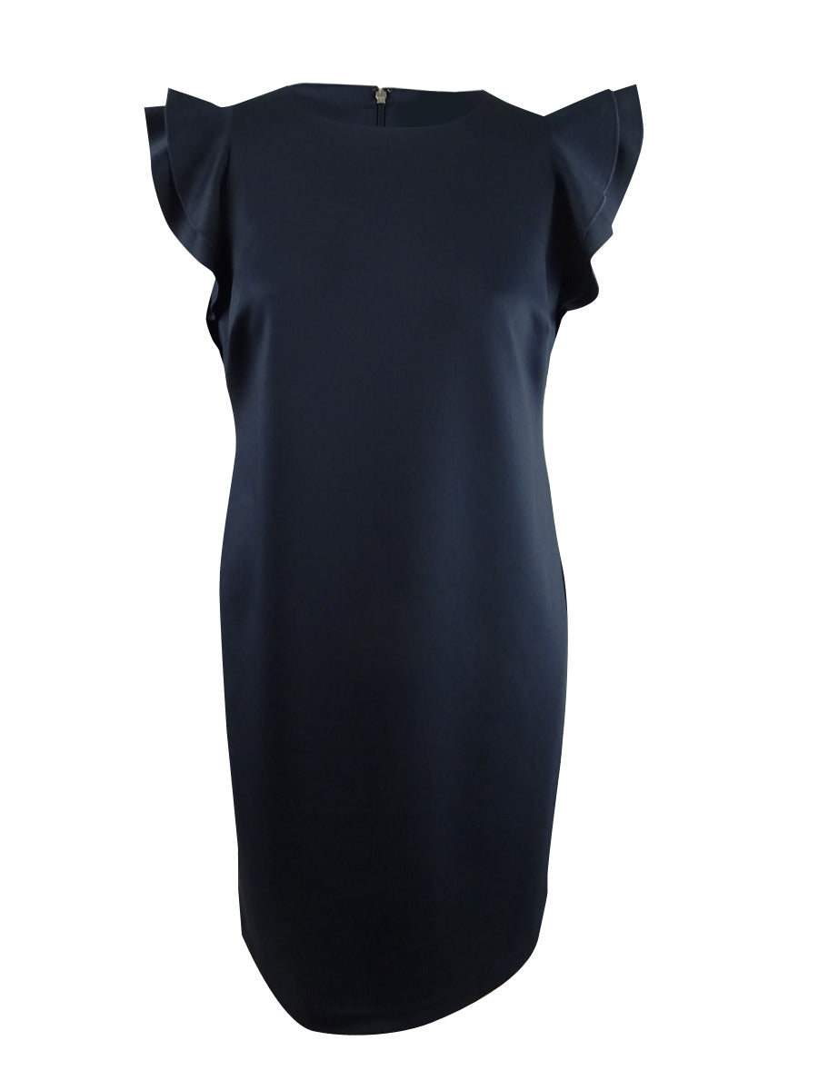 Tommy Hilfiger Women's Plus Sheath Flutter Sleeve Dress Navy Size 16W