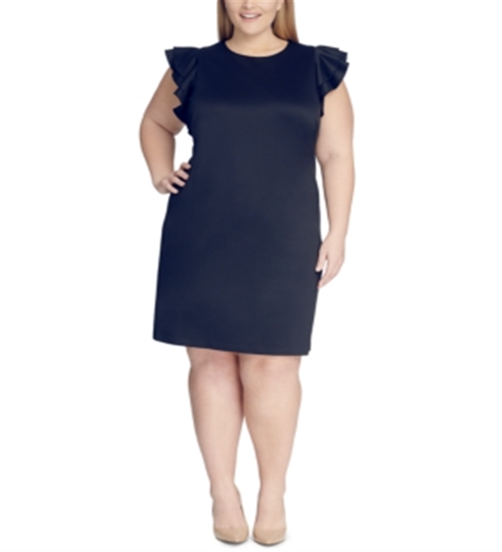 Tommy Hilfiger Women's Plus Sheath Flutter Sleeve Dress Navy Size 16W