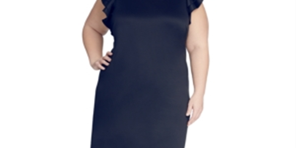 Tommy Hilfiger Women's Plus Sheath Flutter Sleeve Dress Navy Size 16W