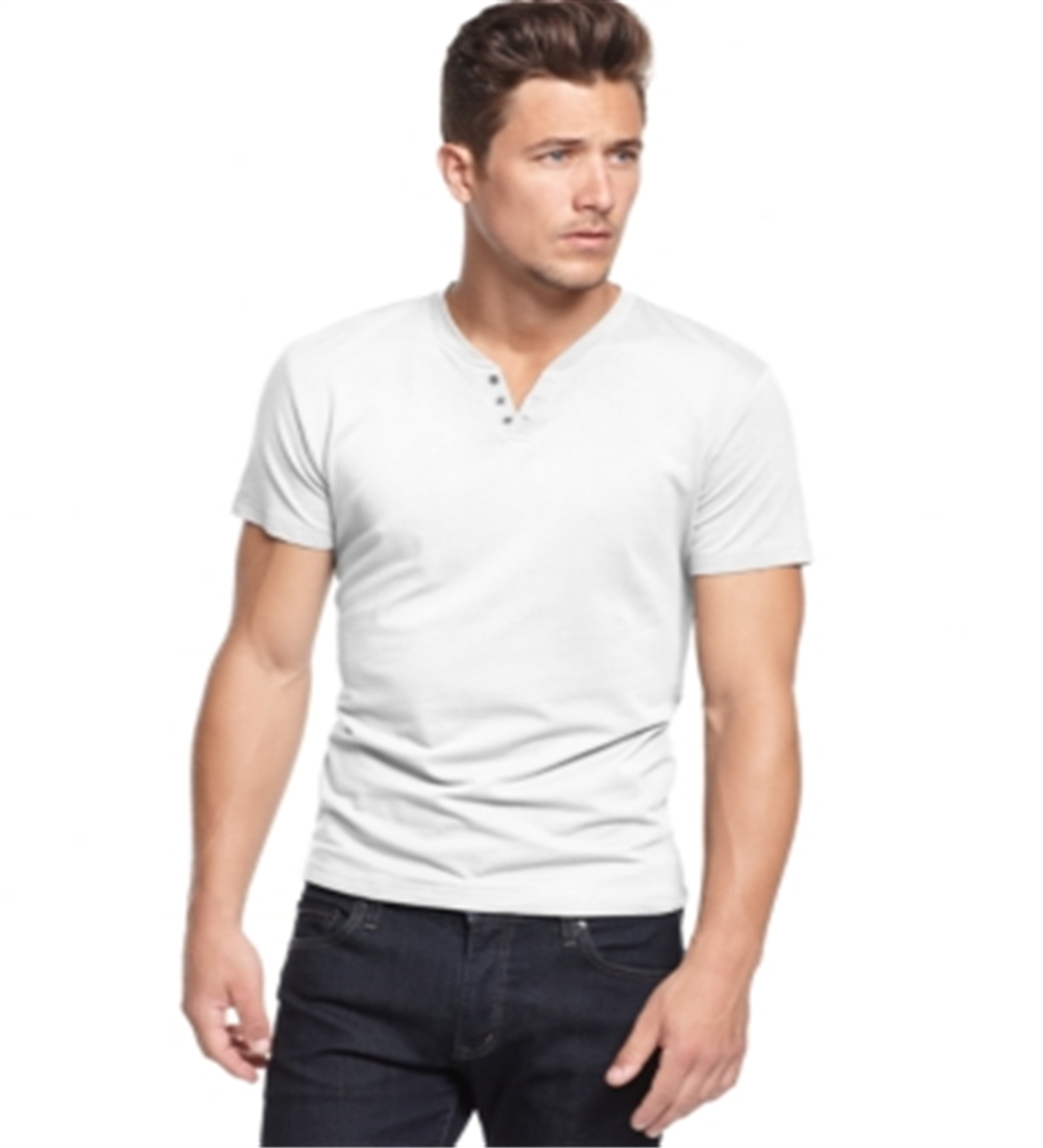 Alfani Men's Cotton Split Neck T-Shirt White Size Large