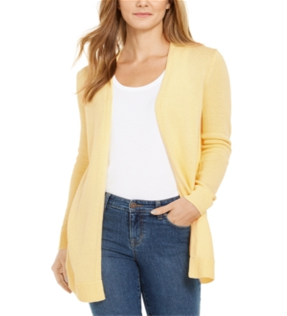 Charter Club Women's Open Front Curved-Hem Completer Sweater  Yellow Size X-Large
