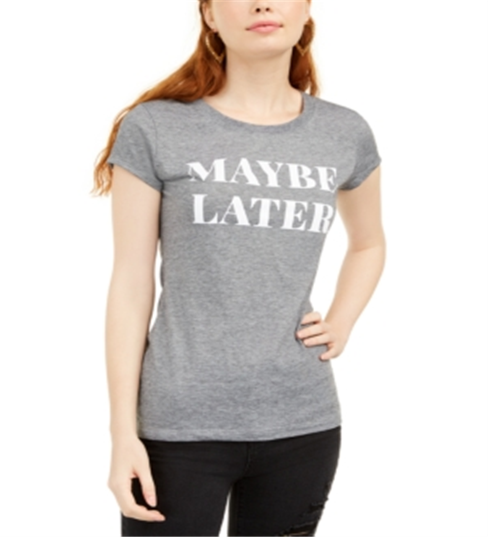 Love Tribe Junior's Maybe Later Micro Striped Graphic T-Shirt Gray Size Large