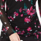 INC Women's Floral Long Sleeve Jewel Neck Top Black Size Medium