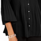NY Collection Women's Pleated Button-Front Bell-Sleeve Top Black Size Petite XL