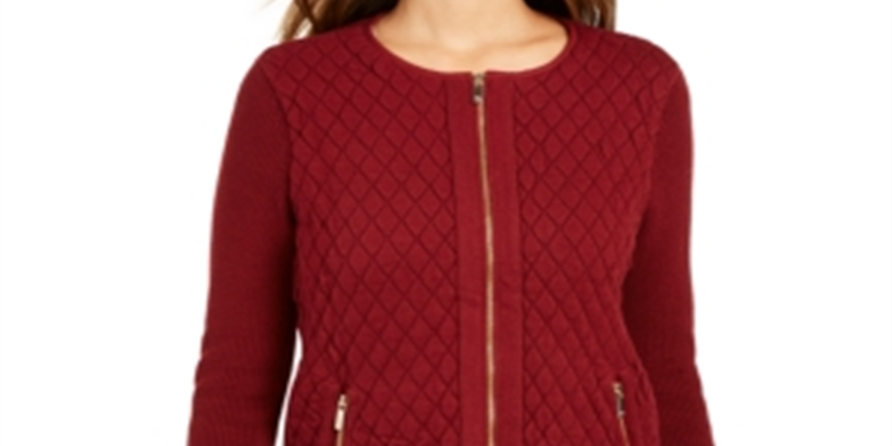 Charter Club Women's  Quilted Sweater Jacket Red Size XS