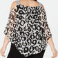 MSK Women's Rhinestone Animal Print Square Neck Top Black Size 1X