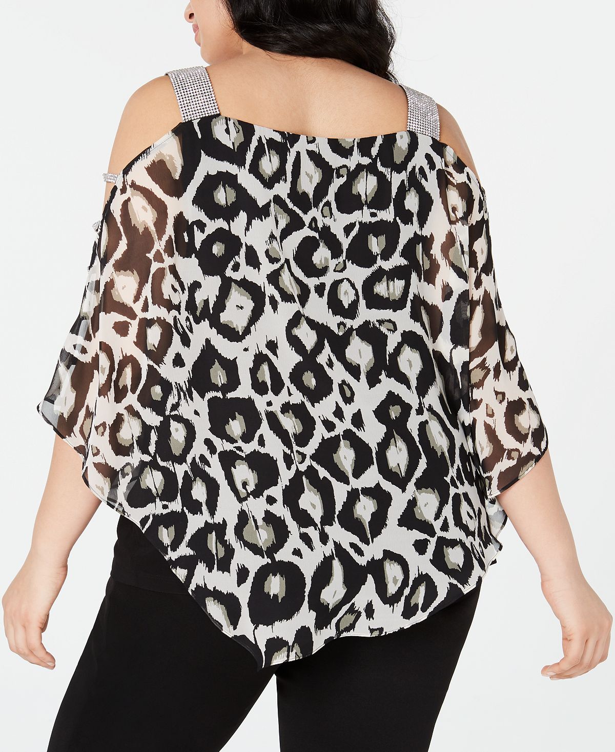 MSK Women's Rhinestone Animal Print Square Neck Top Black Size 1X