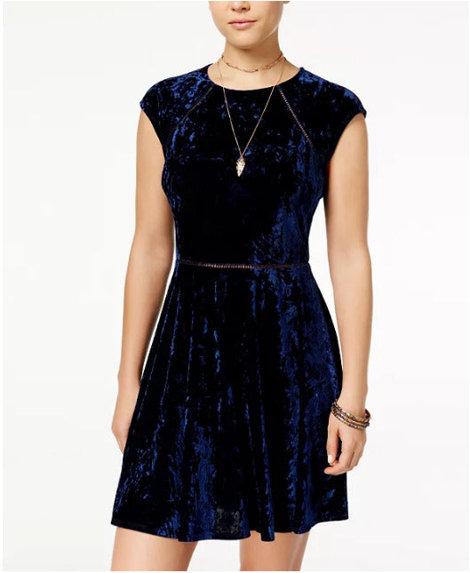 B. Darlin Women's Juniors Party Dress Crushed Velvet High Neck Blue Size 11/12