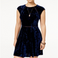 B. Darlin Women's Juniors Party Dress Crushed Velvet High Neck Blue Size 11/12