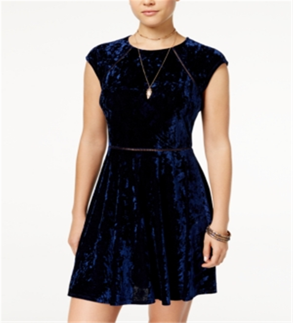 B. Darlin Women's Juniors Party Dress Crushed Velvet High Neck Blue Size 11/12